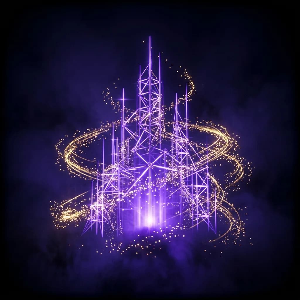 Luminous structure of violet light being assembled by gold particles