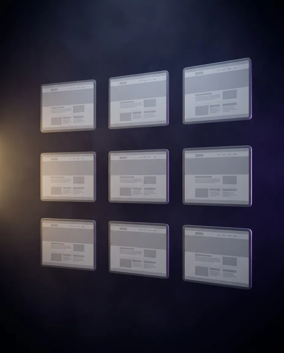 Des rangées de modèles de sites gris, tous identiques