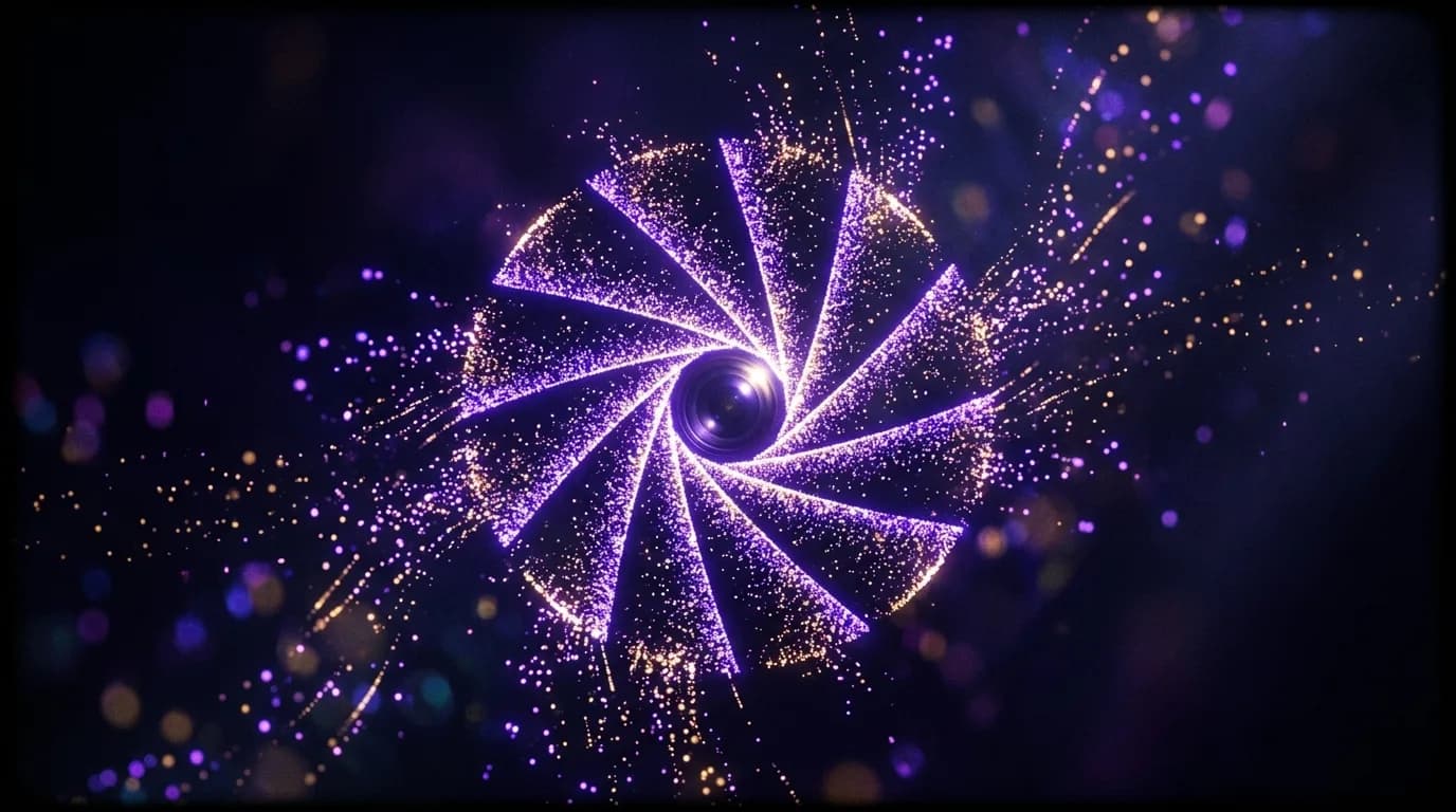 Camera aperture formed of violet and gold light particles