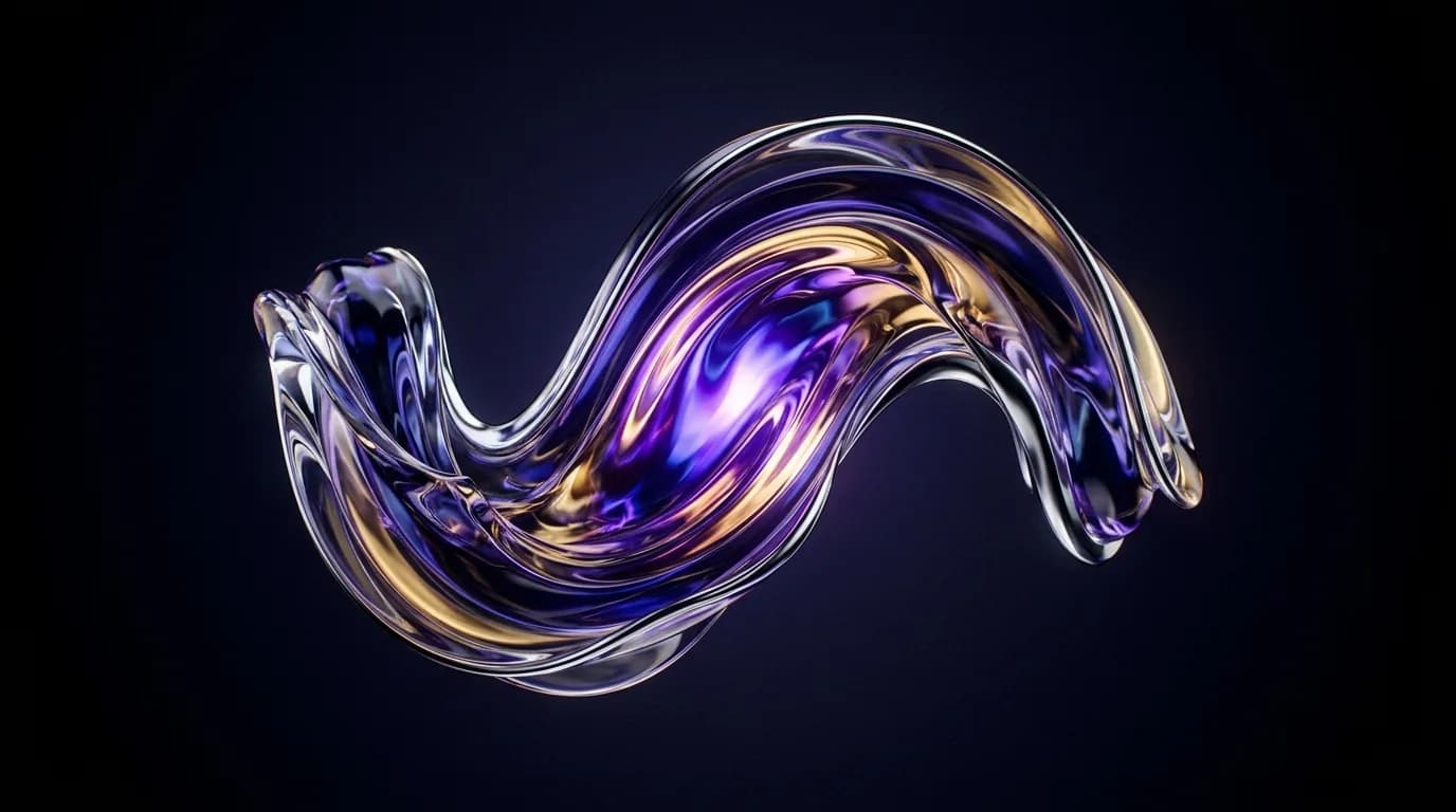 Liquid glass sculpture in violet and gold, an AI product taking shape