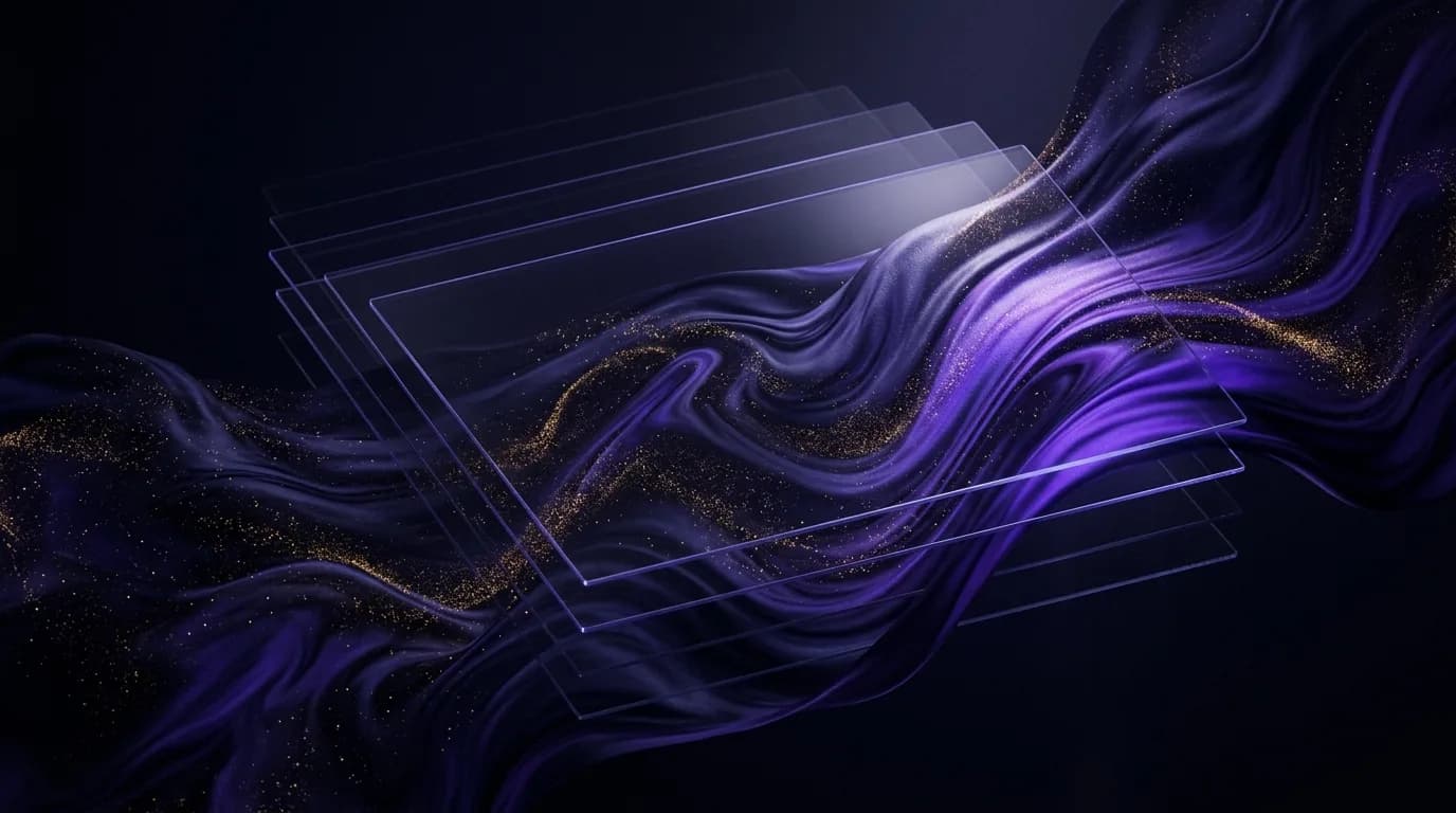Layered luminous planes like premium web pages in dark silk