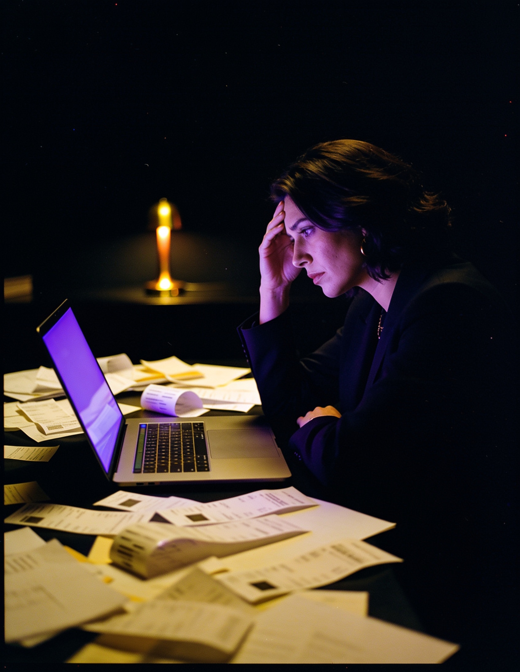 A business owner buried in admin late at night